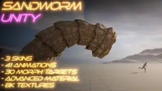 [Unity] Giant SandWorm of dunes. Character for unity 2021+ with adv. mat, 30 blendshape and 40 anim