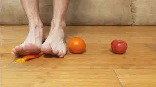 ASMR: barefoot crushing orange and tomato:)