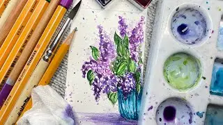 Как нарисовать сирень. Открытка на 8 марта. Рисую акварелью. Скетчинг для новичков.
