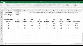 How to Calculate Final Grade By Weights for Homework and Test Scores in Excel. [HD]