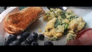 Having scrambled egg and spinach ASMR
