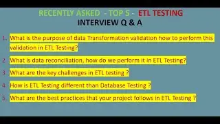 ETL Testing | Recently ASKED ETL Testing INTERVIEW Questions and Answers