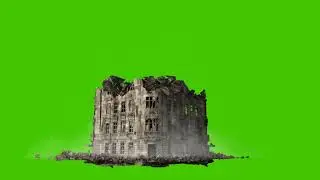 Abandoned collapsing house with a lot of dust and smoke. Close-up of the ruins of the building