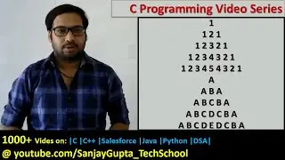 Print pyramid of digits and alphabets in C language | C programming video tutorial series