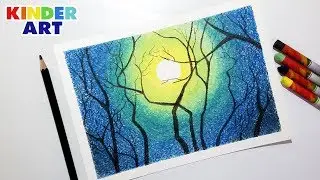 How to draw a beautiful night landscape with oil pastels step by step for beginners