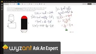 Minimize the surface area of solid formed by 2 hemispheres mounted on rt cir cyl where V = 6