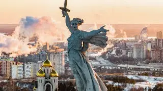 The Motherland Calls statue. Volgograd, Russia  [Drone 4K 60fps]