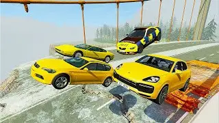 Cars VS POLİCE CHASE  & JUMP BRİDGE #4 - BeamNg Drive