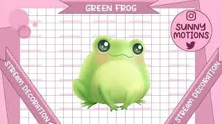 2x Cute Green Frog Twitch Overlay, Froggy Stream Decoration For Streamers, OBS, Vtubers, Streamlabs