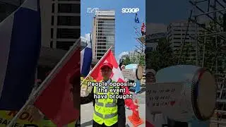 People protesting Seoul Pride across the road 🌈 