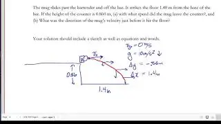 2D Kinematics: A mug slides off a bar