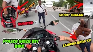 Police seize my bike apni r15 ka 5000₹ ka chalan cops vs biker | Sunday ride pr kalesh