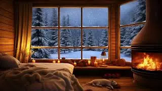 Beautiful Snowy Evening - Calm by the Fireplace & Relaxed Whispers of the Wind | Resting Area