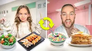 DAUGHTER & DAD SWAP DIETS for 24HRS!! 🍎
