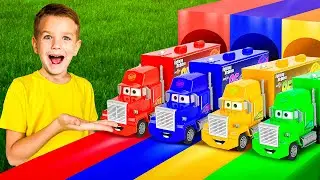Colorful cars come through the portals. Story for kids