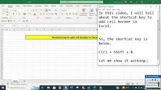 Shortcut key to add cell border in Excel