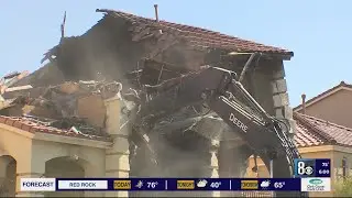 Demolition team tears down southwest Las Vegas valley house where fire that killed 4 took place