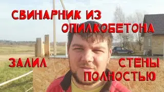 Свинарник из опилкобетона. Залил стены полностью
