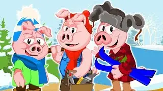 Three Little Pigs and Bad Gray Wolf- story cartoon for kids. fairy tale for children.