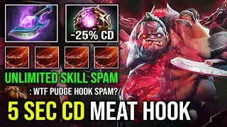 WTF 5 Sec CD Hook Spam Max Cast Range with Octarine Arcane Blink Offlane Pudge Dota 2