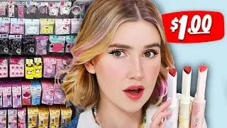 Japanese $1 Store Makeup Challenge *shopping in Tokyo*