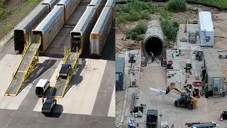 Tesla Gigafactory Texas | 7-12-24 | Cybertrucks into trains, more tunnel prep work, GT factory east.