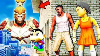 Franklin and Shinchan & Pinchan play HIDE AND KILL with Squid Game Doll In GTA 5