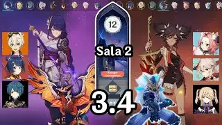 Raiden National y Xinyan carry Abismo 12 sala 2 derrotar a los onis espadachines Genshin Impact 3.4