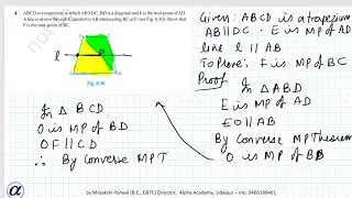 Ex 8.2 Class IX Q4 ABCD is a trapezium in which AB || DC, BD is a diagonal and E is the mid