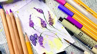 Как нарисовать лаванду. Как создать открытку на 8 марта. Скетчинг для новичков.