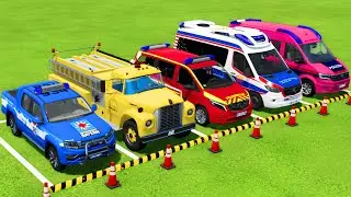 TRANSPORTING POLICE CARS, AMBULANCE VEHICLES, FIRE DEPARTMENT WITH TRUCKS ! Farming Simulator 22