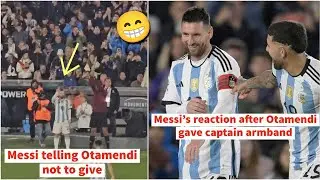 😁Messis cute reaction when Otamendi gave Captains armband to him even though Messi told not to