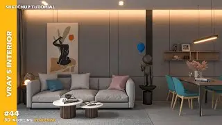 Living room with Dining area | Sketchup tutorial | Vray 5 Sketchup interior #44