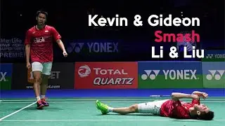 Kevin & Gideon Smashing the Chinese pair Li & Liu
