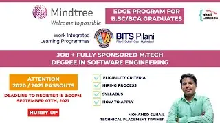 MindTree hiring for BSC & BCA only | JOB + FREE M.Tech BITS PILANI | 2020 & 2021 graduates [Tamil]
