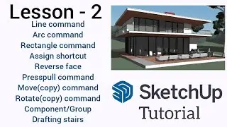 SketchUp tutorial - Line, Arc, Rectangle, Shortcut, Face, Presspull, Move, Rotate, Copy-IN HINDI