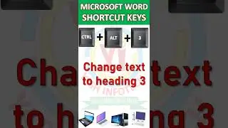 Ctrl + Alt + 3 – Change text to heading 3, MICROSOFT WORD SHORTCUT KEYS