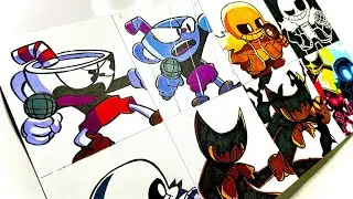 Drawing FNF’ VS Indie Cross - Crossed Out (Nightmare: Cuphead Sans Bendy) (FNF Mod)