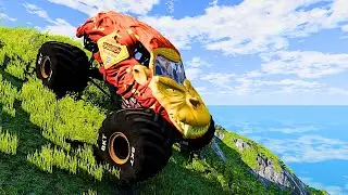 🏔️ YETI Monster Jam Cliff Descent and Destruction - Beamngdrive Fun!