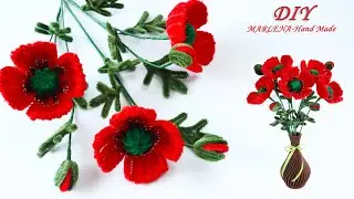 Easy to do! Chenille Wire Poppies 🏵️ Pipe Cleaner Flowers DIY