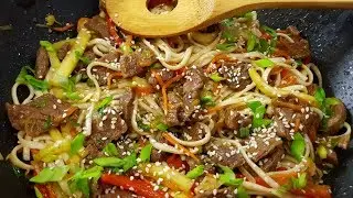УДОН С ГОВЯДИНОЙ В WOK СКОВОРОДЕ !!!