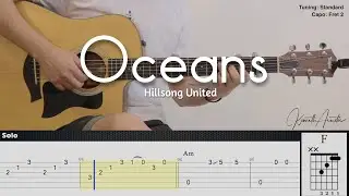 Oceans (Where Feet May Fail) - Hillsong United | Fingerstyle Guitar | TAB + Chords + Lyrics