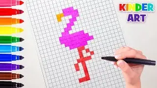 Как нарисовать фламинго - Рисунки по клеточкам | How to draw a flamingo - Pixel art