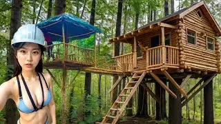 Build An Additional Cabin In Front Of The Tree House - Building Log Cabins Off Grid. Hoang Thi Thu