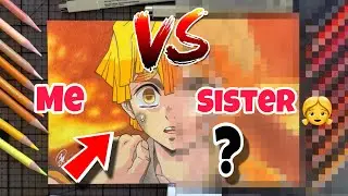 Me 🆚 My Sister: Speed Drawing Zenitsu From Demon Slayer! [ Kimetsu No Yaiba ]