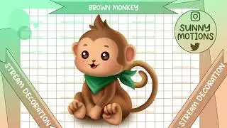 Monkey Animation Stream Decoration, Kawaii Forest Animal Twitch Overlay For OBS, Vtubers, Streamlabs