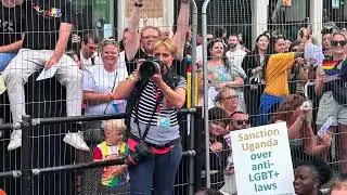 Pride In London 2023 Sit-down protest against vile homophobic anti-LGBT+ law in Uganda.