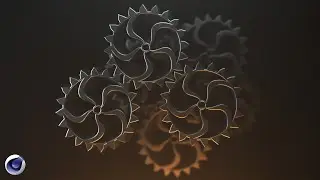 Animation with the appearance of the logo and gears in Cinema 4D, Arnold render