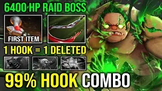 How to Solo Mid Carry Pudge with 99% Hook Rod of Atos Combo 6400 HP Raid Boss Max Heap Dota 2