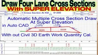 SuperElevation Four Lane Cross Section in AutoCAD | Multiple X-Section #crosssection